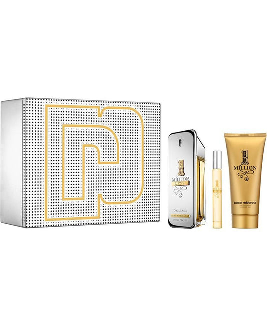 SET - PACO RABANNE "ONE MILLION LUCKY" 3.4OZ EDT SPR "3 PCS" MEN (METAL)