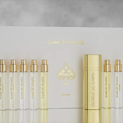 SET - GAME OF SPADE COFFRET “9PCS 10ML” WHITE METAL CASE NEW
